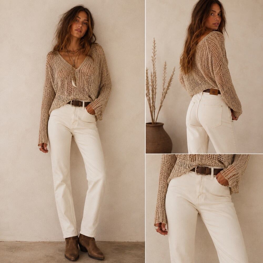 Vintage J. Crew Womens Point Sur Denim White Jeans Made USA 90s 34x33